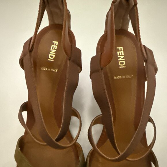 Fendi Wedge Cross Strap Sandal - Leather and canvas with zip back -sz 41 (US 11) - Picture 9 of 15